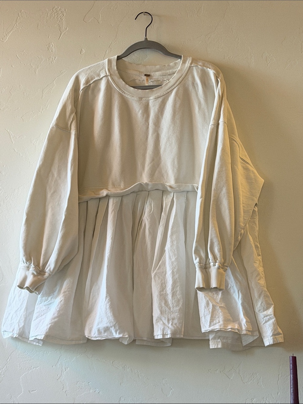 Free People Cream Layered Peplum Sweatshirt Tunic